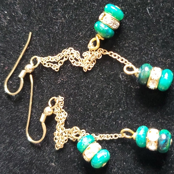 Gold Tone Dyed Turquoies Earrings. - Picture 10 of 10